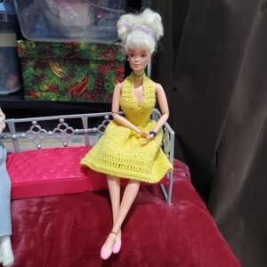 Hand Crocheted Yellow Barbie Doll Dress *NO DOLL* Vintage 💛